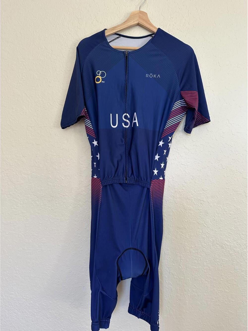 Roka Triathlon Suit Mens Red Blue Skinsuit Jumpsuit Cycling Racing Paded USA XXL